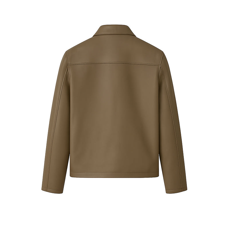 Men s Plain Casual Black Leather Jacket with Collar