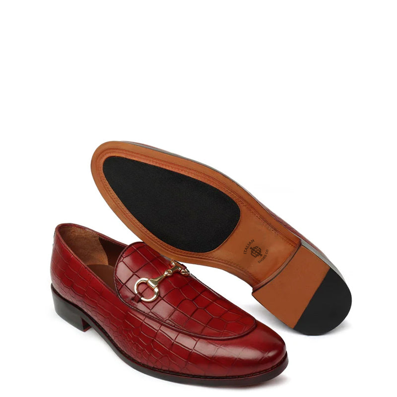 Croco Leather Horse bit Buckled Green Loafer