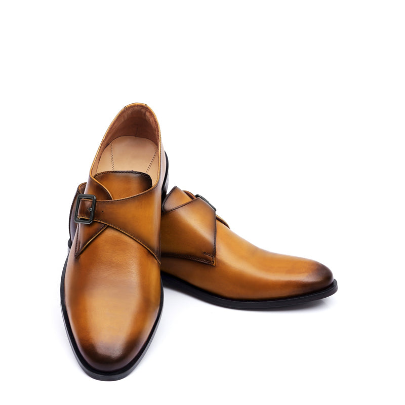Premium Single Monk Strap Leather Blue Shoe For Men