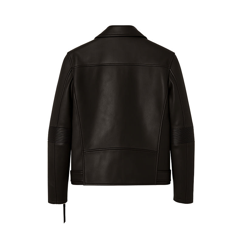 Men's Black Leather Biker Jacket with Zippers