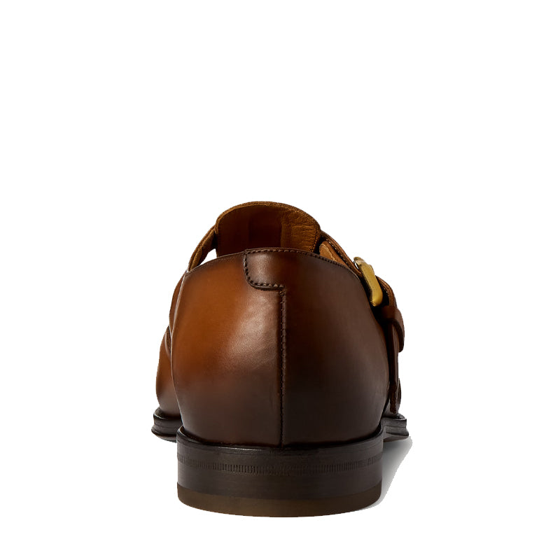 Closed Brown Toe Solid Leather Fisherman Sandal