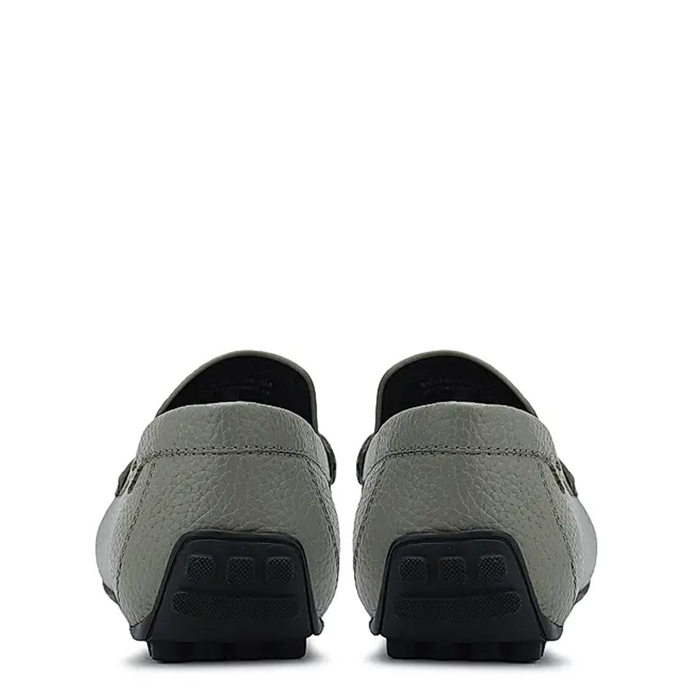 Men Textured Leather Driving Olive Green Loafer