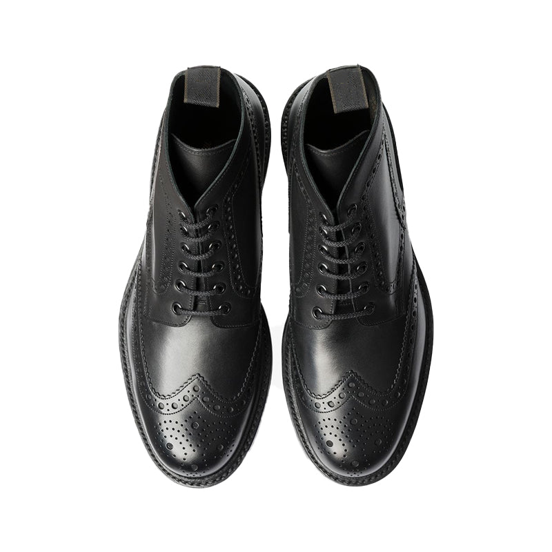Leather Lace Up Wingtip High Ankle Black Boot