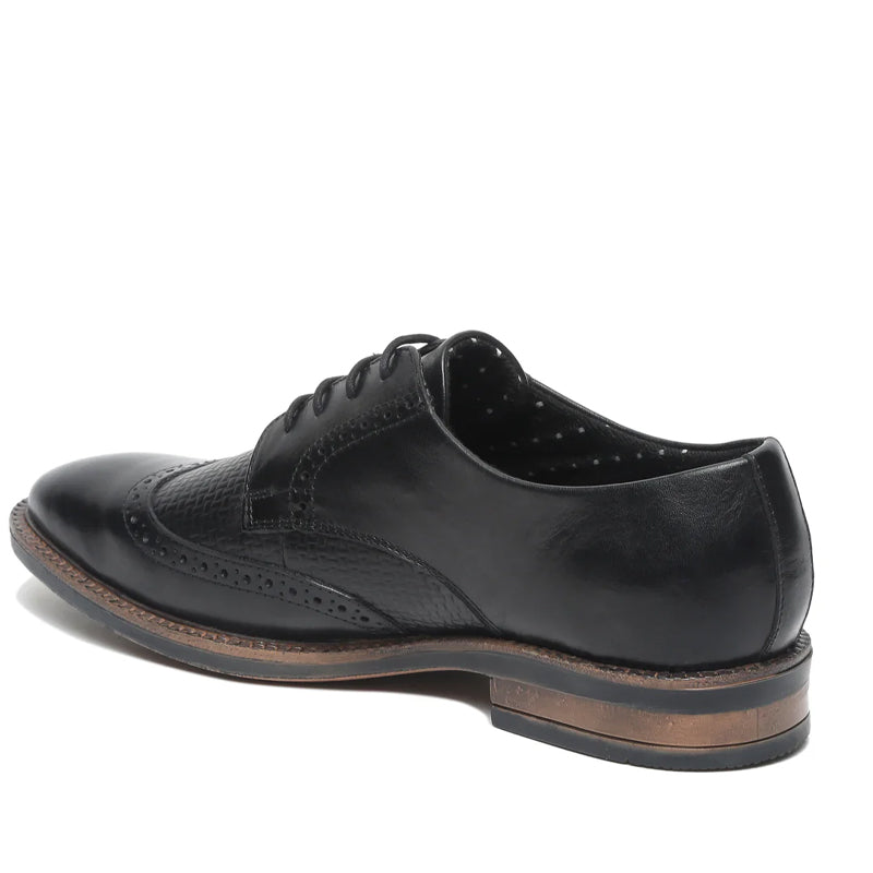 Men Solid Lace Up Leather Derby Shoes