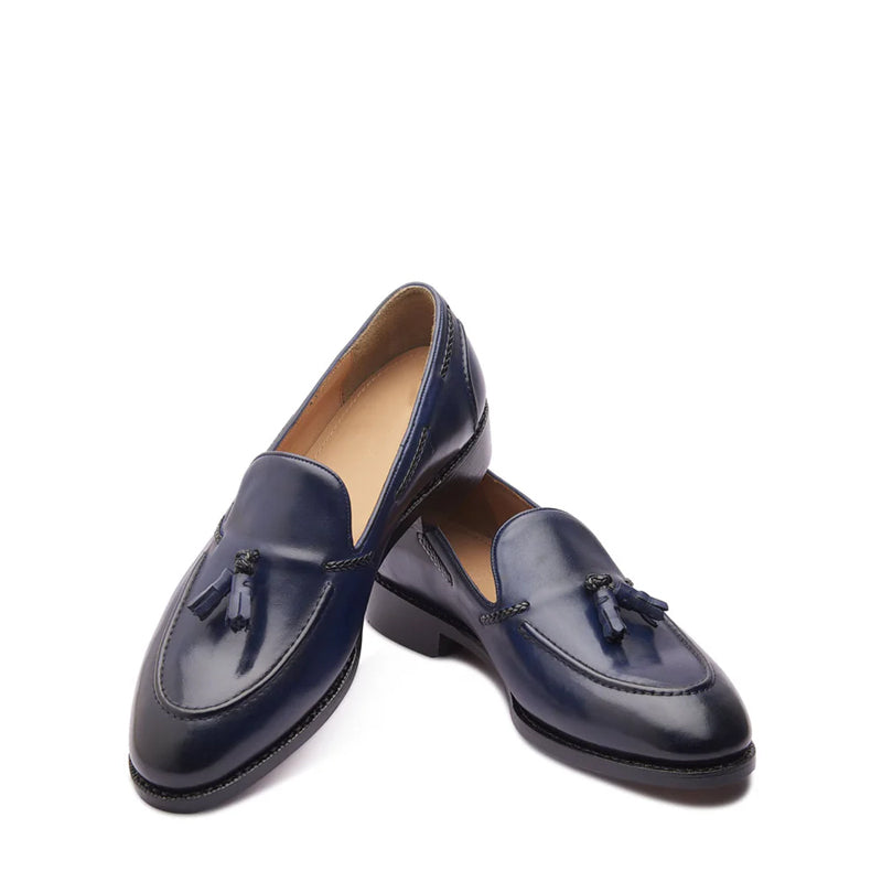 Classic Handmade Solid Leather Tassel Loafer Blue