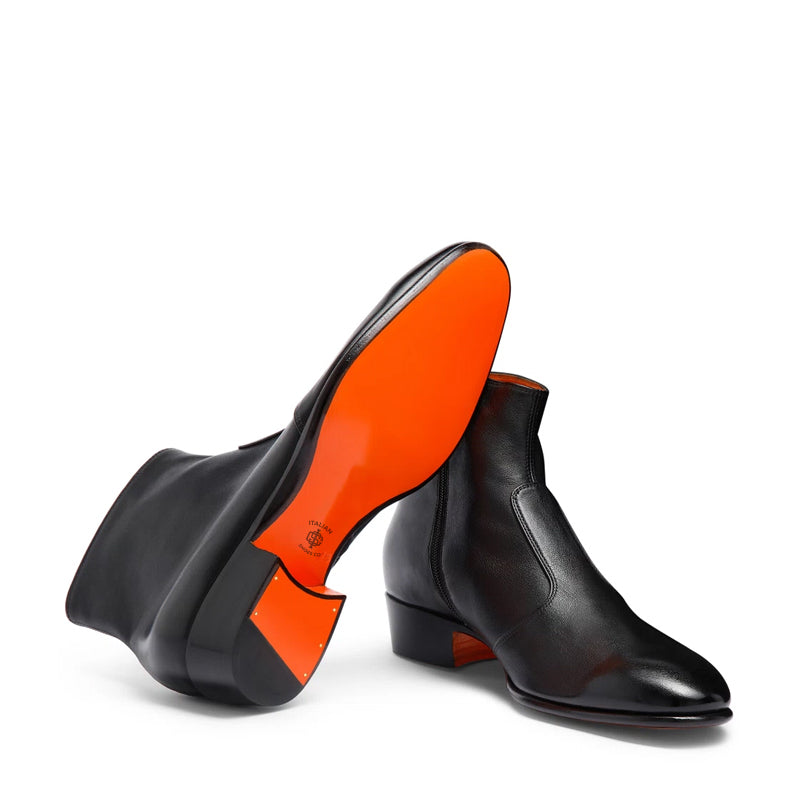 Premium Polished Leather Side Zipper Black Boot