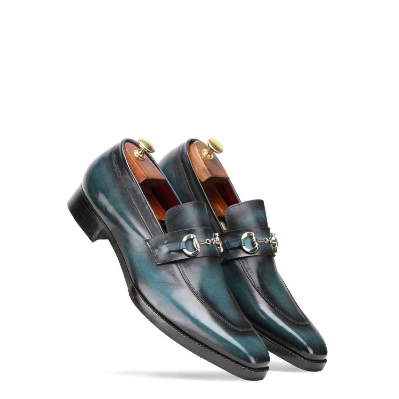 Dual Shade Leather Horsebit Buckled Loafer Blue