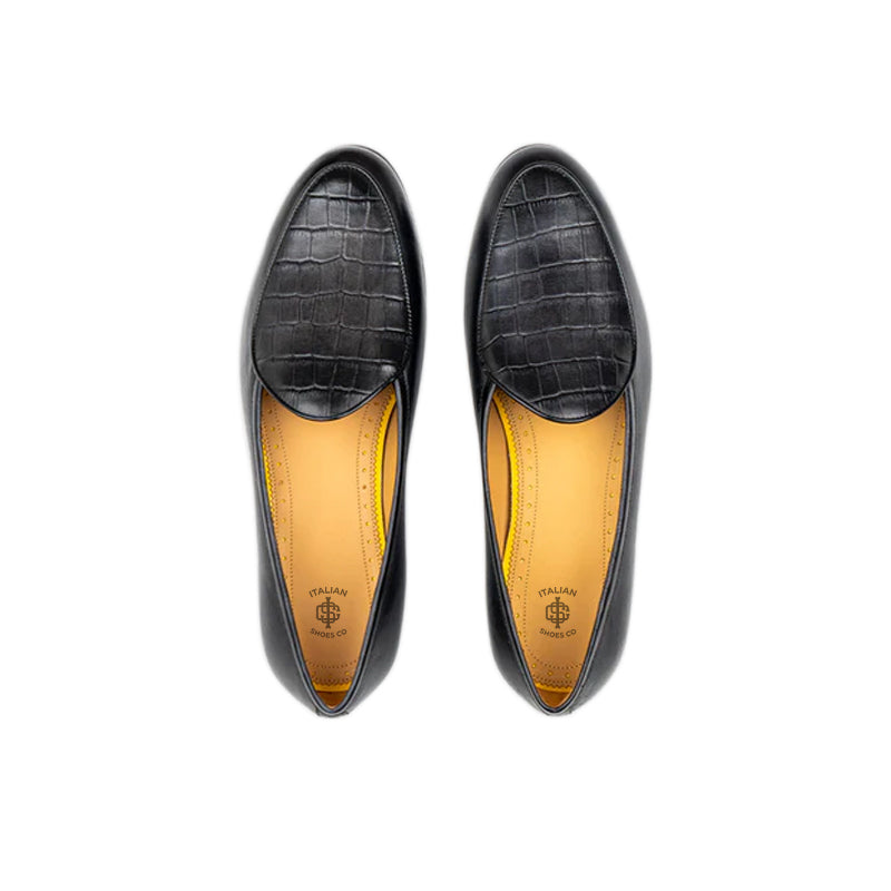 Croco Solid Leather Formal Brown Loafer