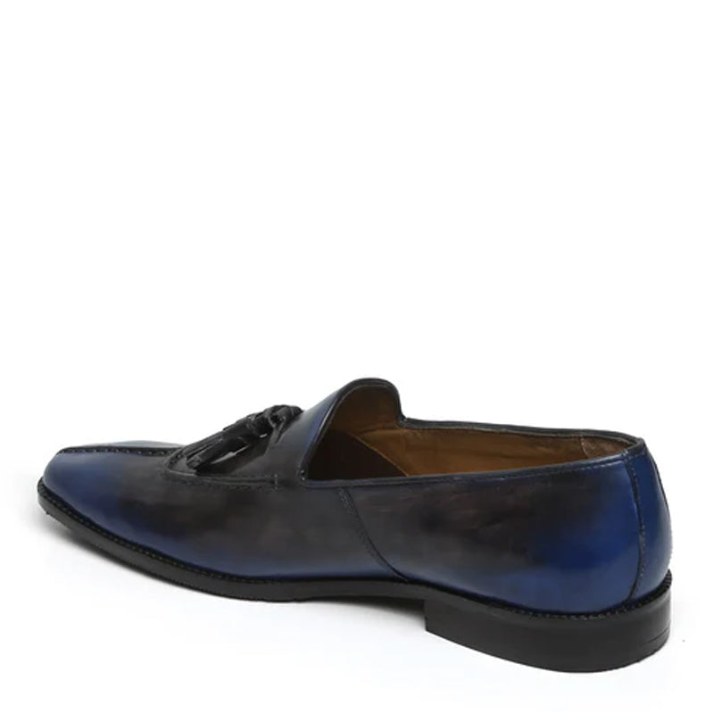 Men Slip On Leather Blue Black Tassel Loafer