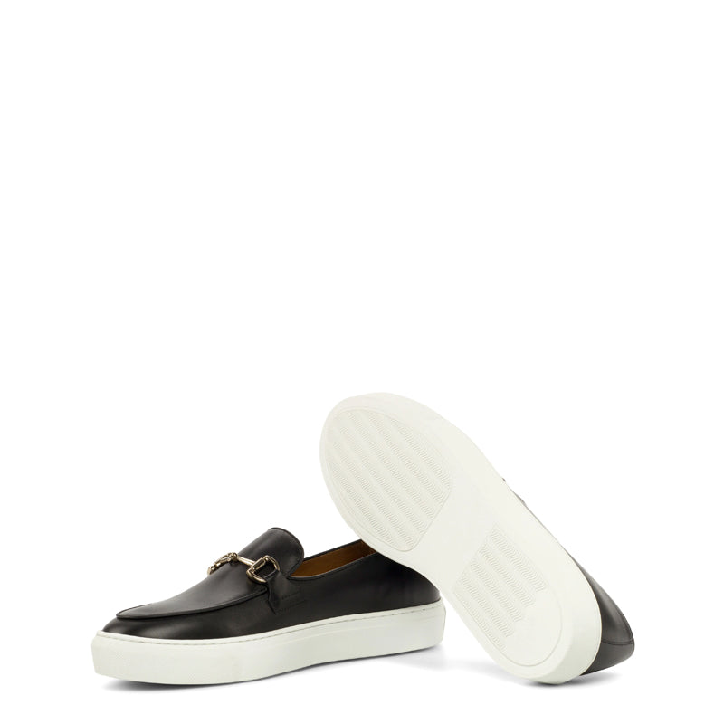 Men Classic Horsebit Gold Buckled Black Sneaker