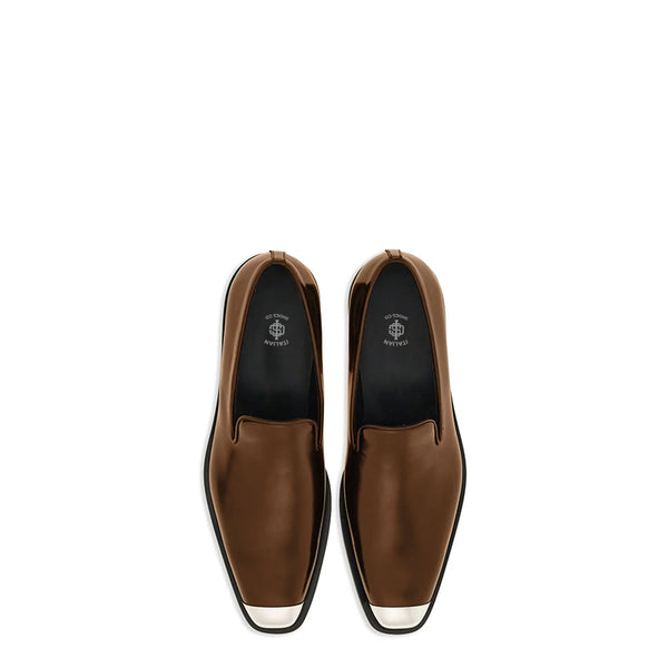 Men Silver Toe Solid Leather Loafers