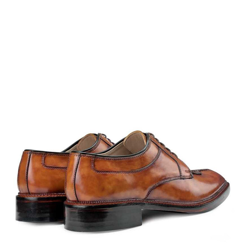 Polished Shiny Leather Split Toe Derby Shoe Tan