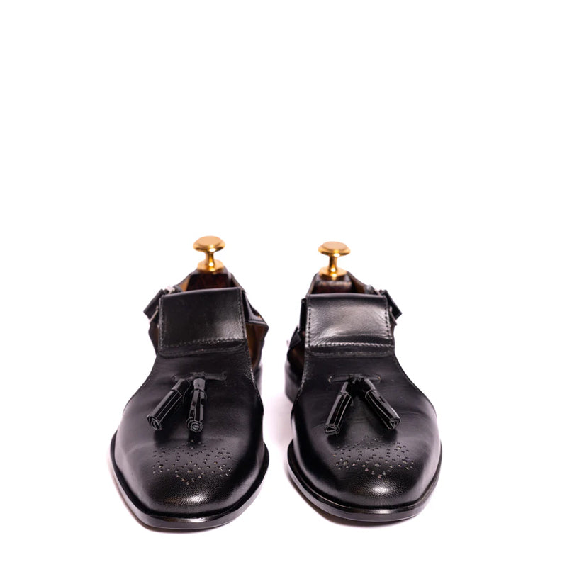 Back Strap Leather Comfort Pathani Black Sandal