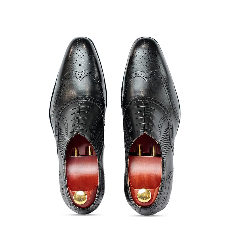 Luxury Design Wingtip Leather Formal Oxford Shoe Black