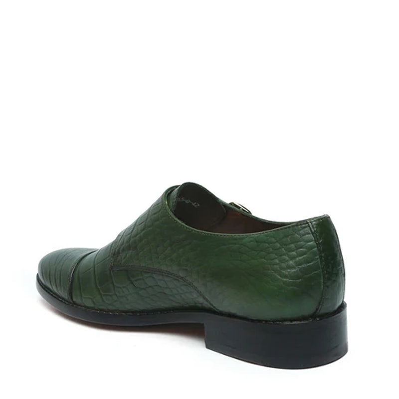 Men Crocodile Leather Double Black Monk Shoe