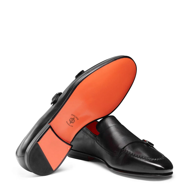 Men Polished Double Buckle Leather Monk Strap