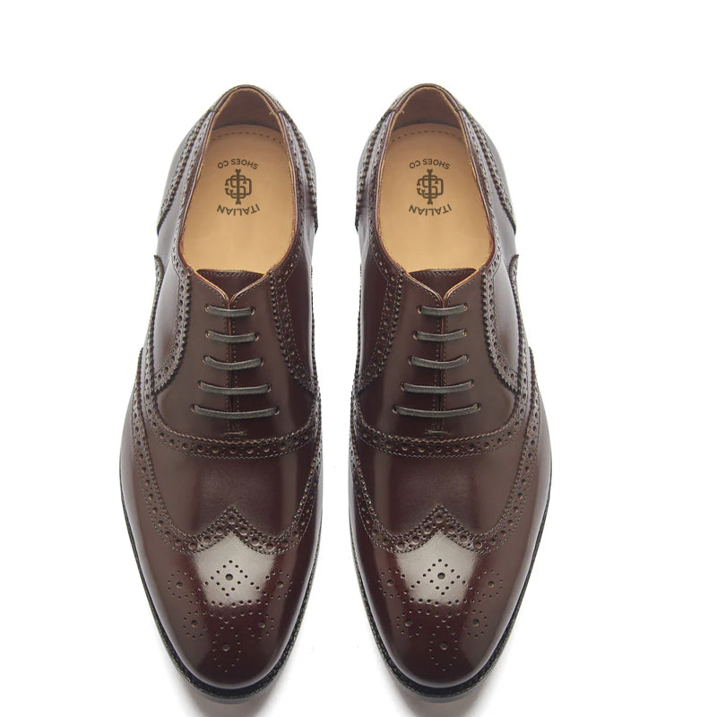 Men Lace Up Leather Wingtip Oxford Black Shoe
