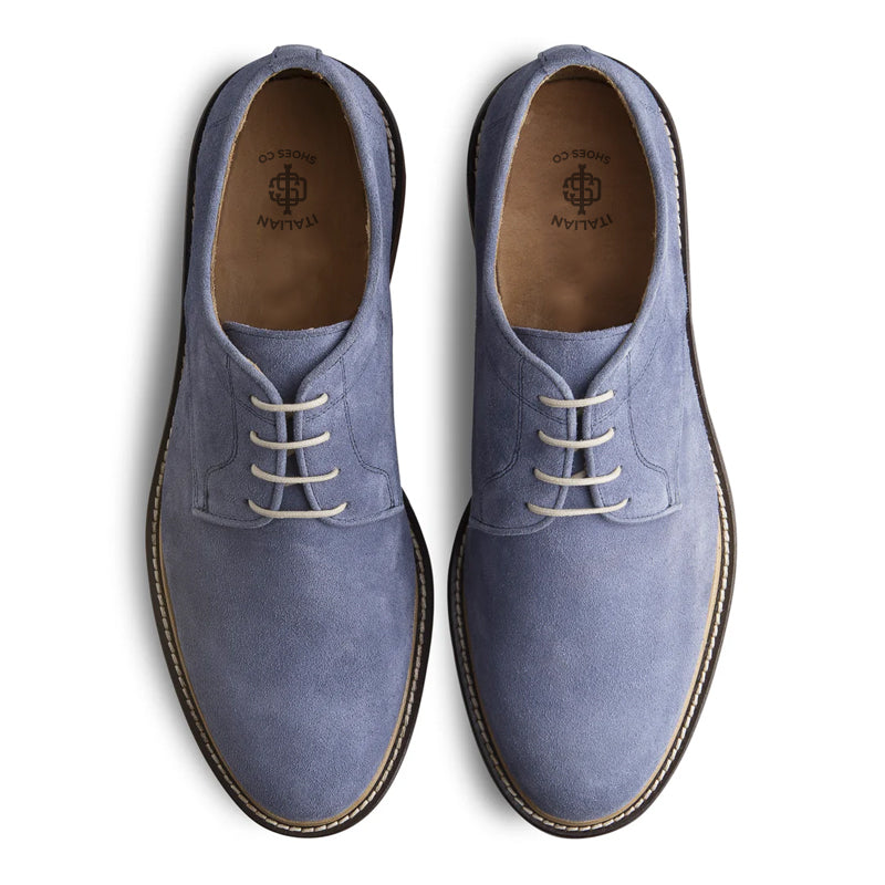 Men Suede Casual Leather Derby Shoe Light Blue