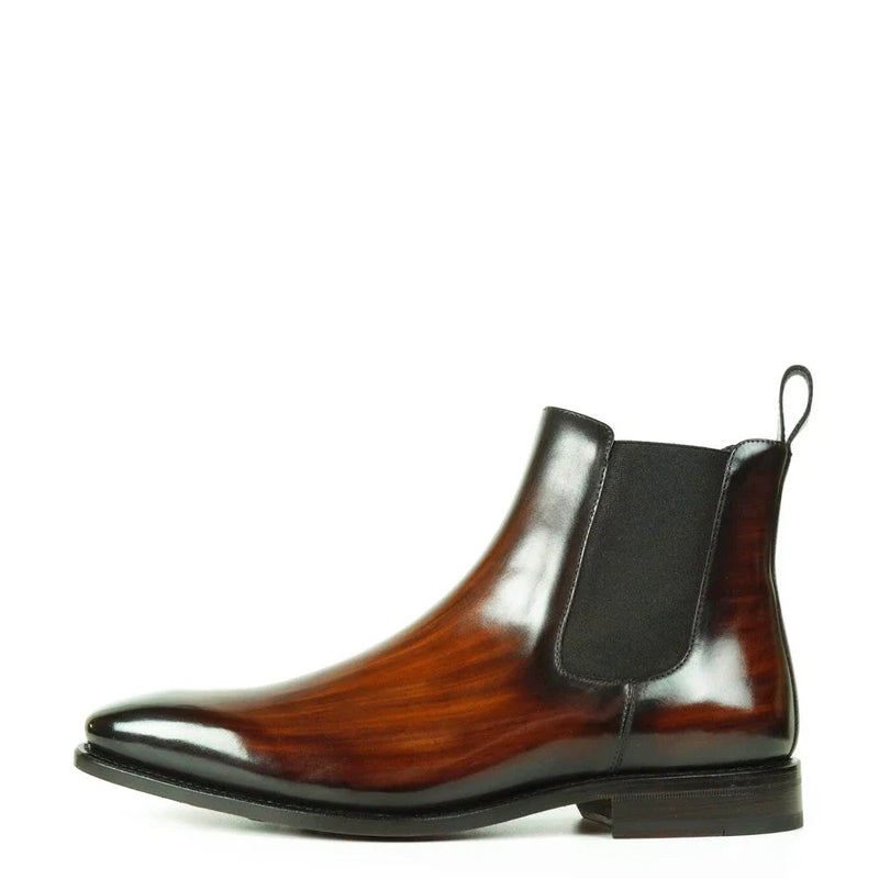 Patina Leather Chelsea Black Brown Boot For Men