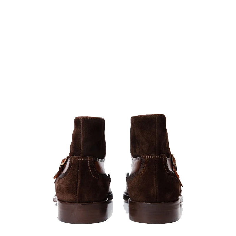 Dark Brown Suede Leather Double Strap Monk Brogue Men Boot