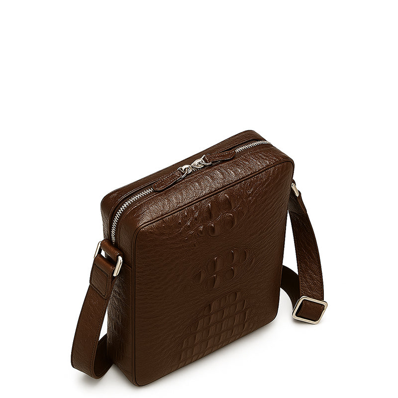 Men s Italian Crocodile Leather Brown Side Bag