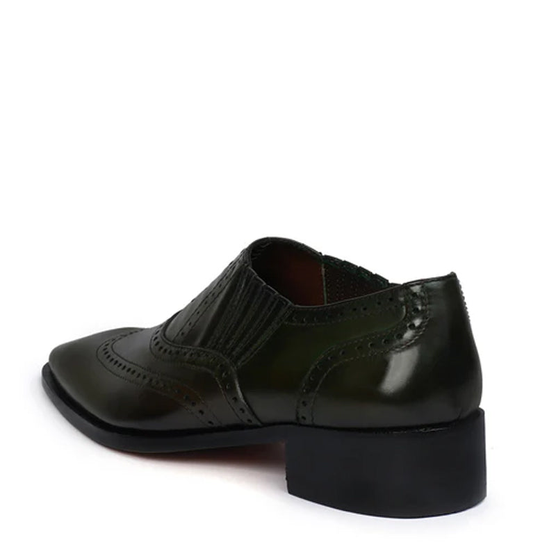 Leather Square Toe Lace-Up Oxford Olive Shoe