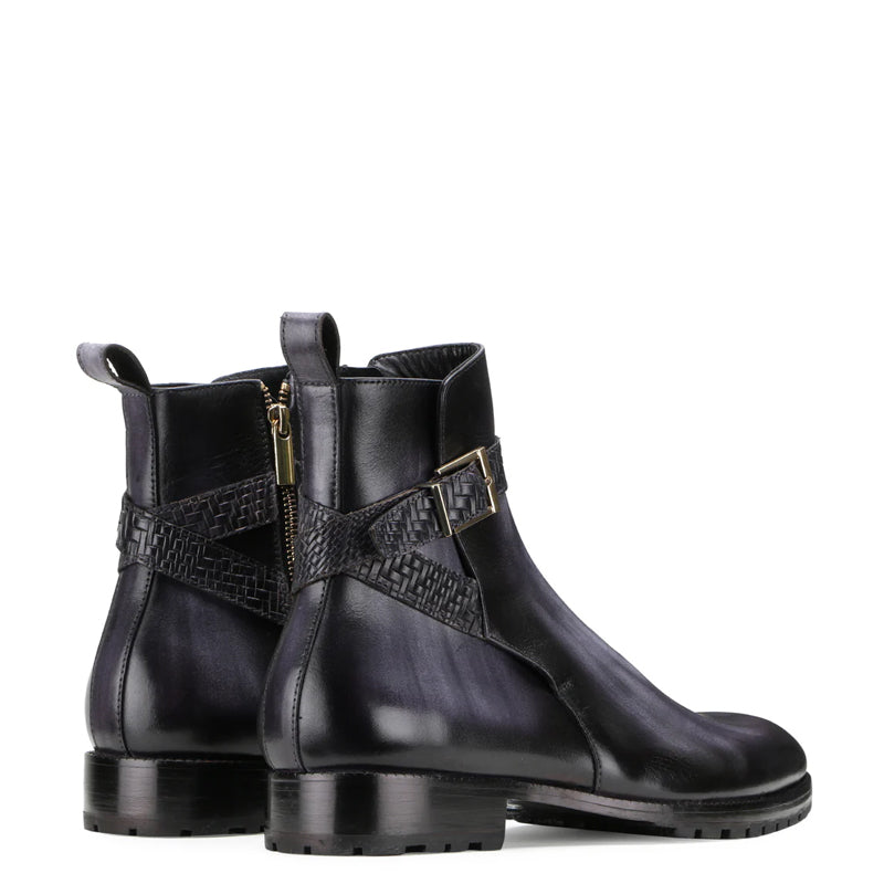 Luxury Stylish Leather Side Zipper Black and Grey Boot With Buckle