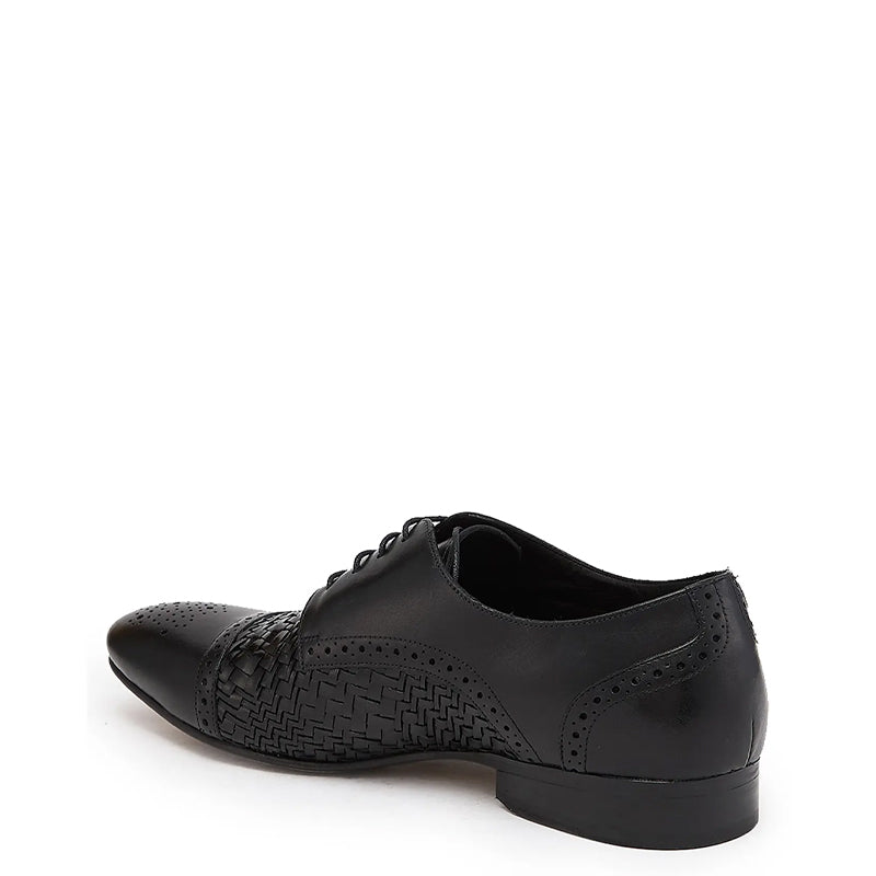 Men Handmade Leather Woven Textured Oxford Shoe Black