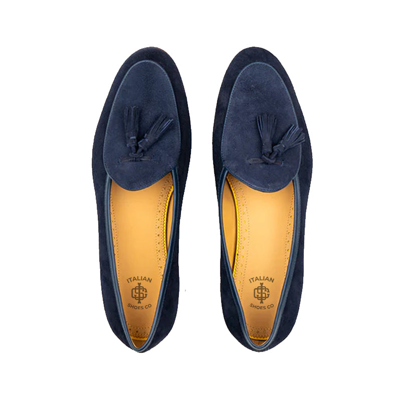 Classic Suede Leather Tassel Blue Loafer