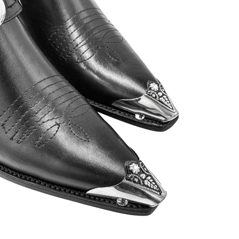 Luxury Leather Metal Toe Cap Cuban Heel Leather Boots