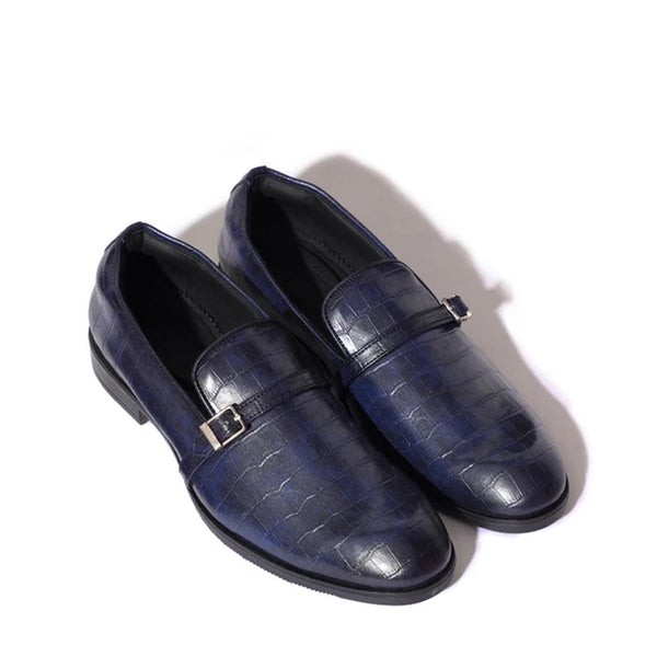 Croco Textured Leather Loafer With Side Buckle