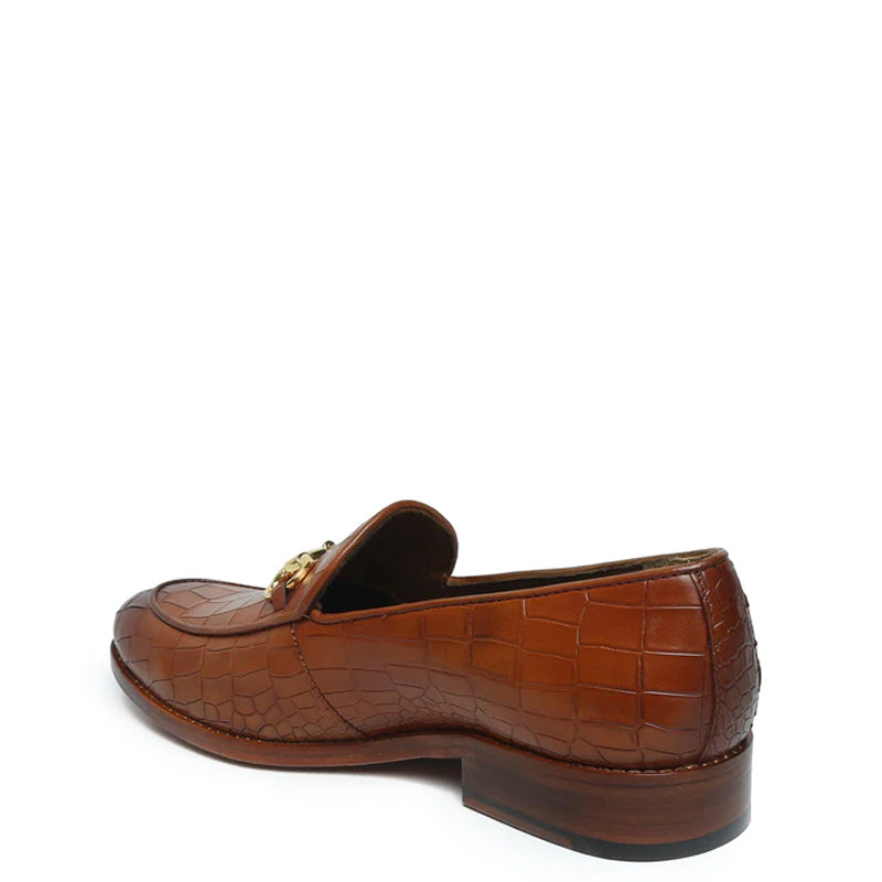 Croco Leather Horse bit Buckled Green Loafer