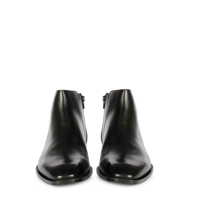 Men Solid Leather Side Zipper Black Boot With Buckle