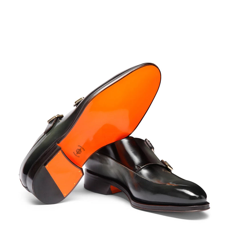 Men Cap Toe Double Strap Brown Monk Shoe