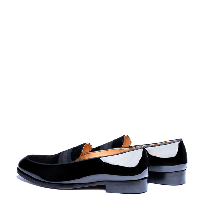 Upper Suede Patent Shiny Leather Black Loafer
