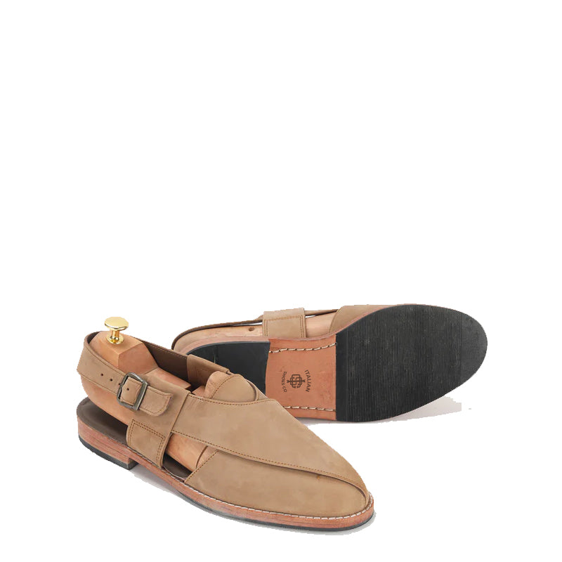 Ethnic Suede Leather Comfort Peshawari Beige Sandal