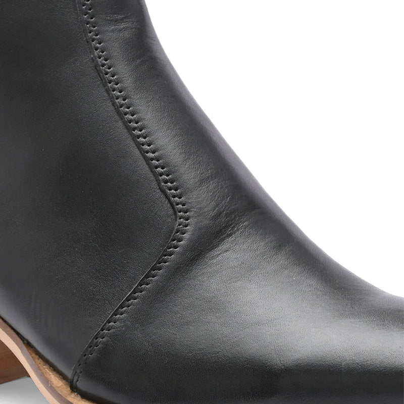 Polished Leather High Heel Side Zipper Boot Black