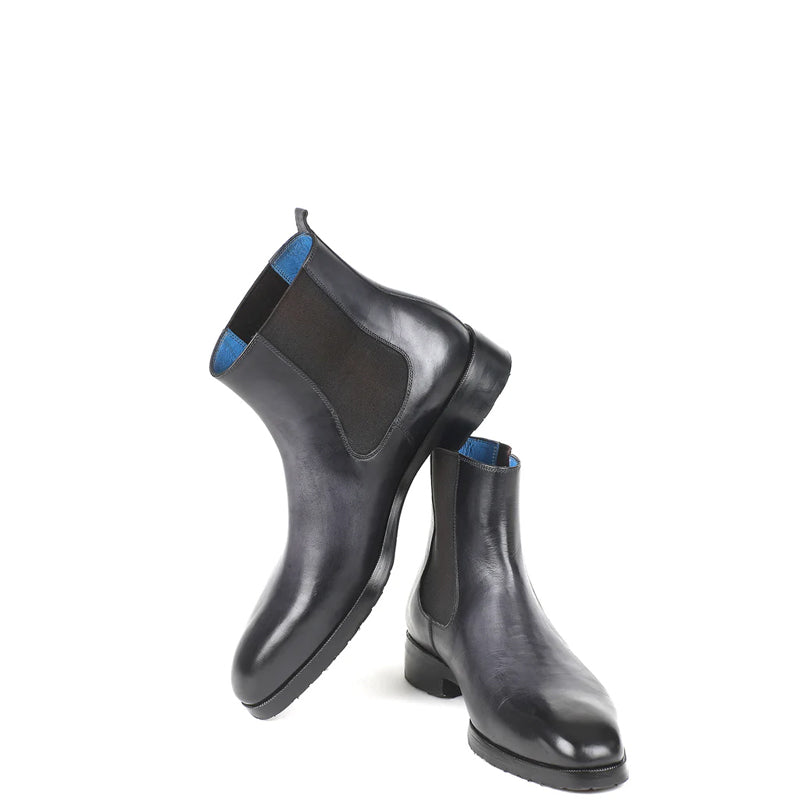 HandPainted Solid Leather Chelsea Boot Black and Grey