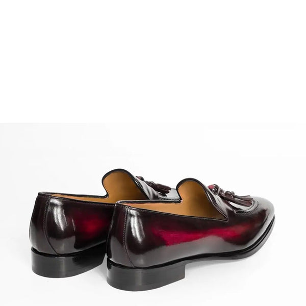 Pure Shiny Leather Tassel Burgundy Loafer