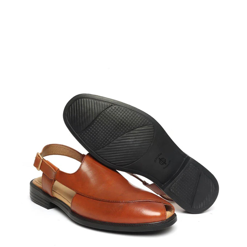 Cross Design Leather Comfort Peshawari Tan Sandal