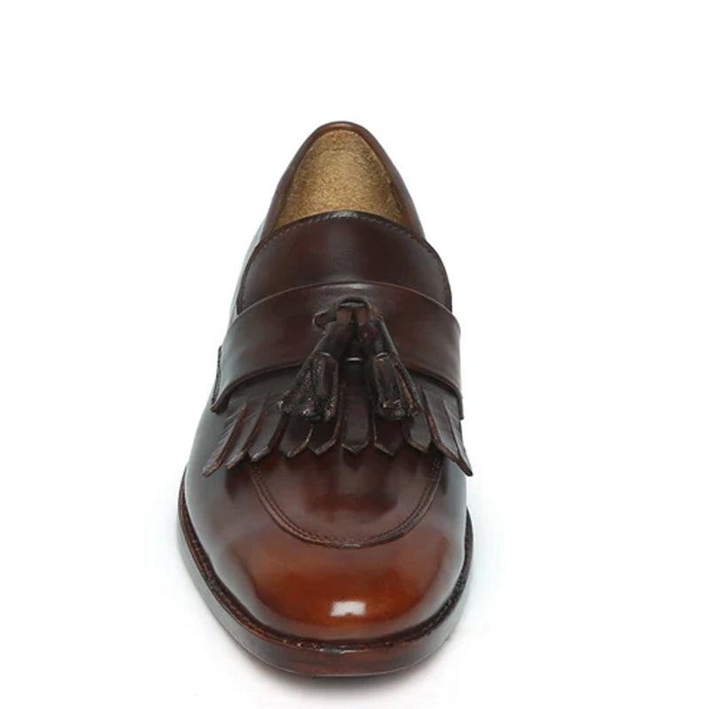 Penny Slip On Leather Brown Tan Tassel Loafer With Fringes