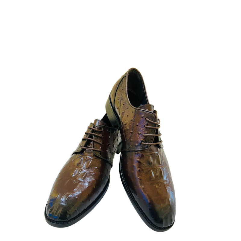 Luxury Brown Textured Lace up Dress Shoes with Pointed Toe