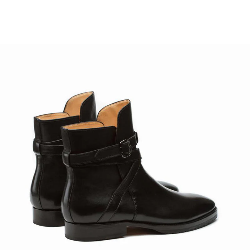 Leather Jodhpuri Chukka Boots With Buckle