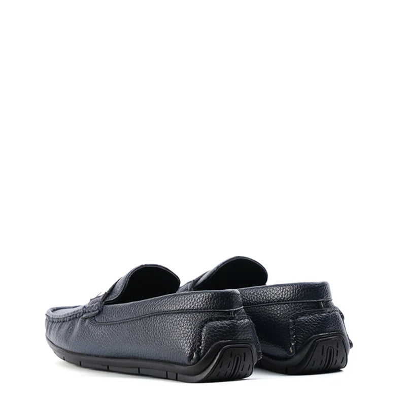 Classic Textured Leather Driving Black Loafer