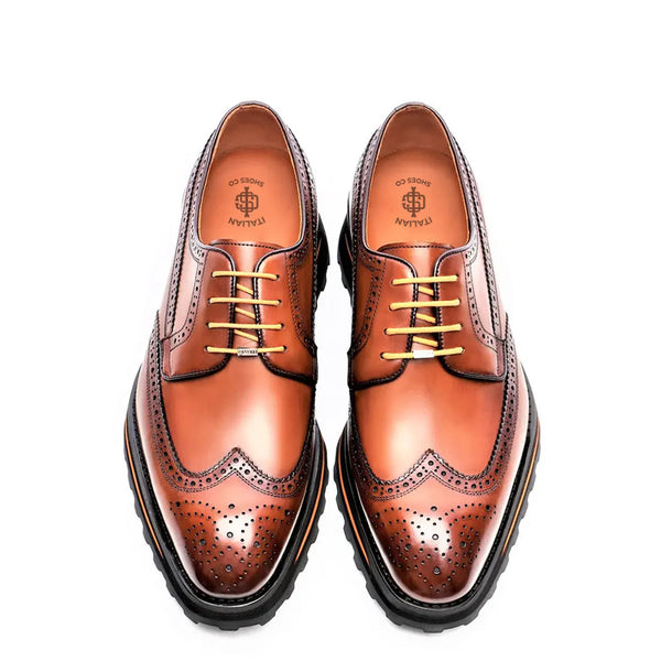Luxury Shiny Leather Brogue Wingtip Shoe