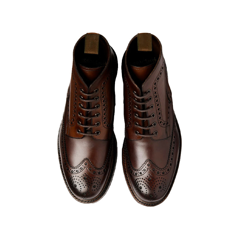 Leather Lace Up Wingtip High Ankle Black Boot