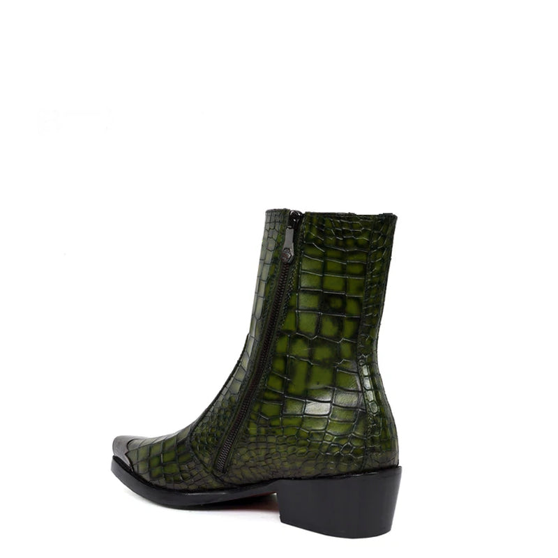 Luxury Croco Print Leather Side Zipper Boot Black