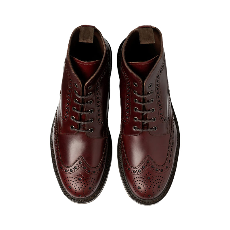 Leather Lace Up Wingtip High Ankle Black Boot