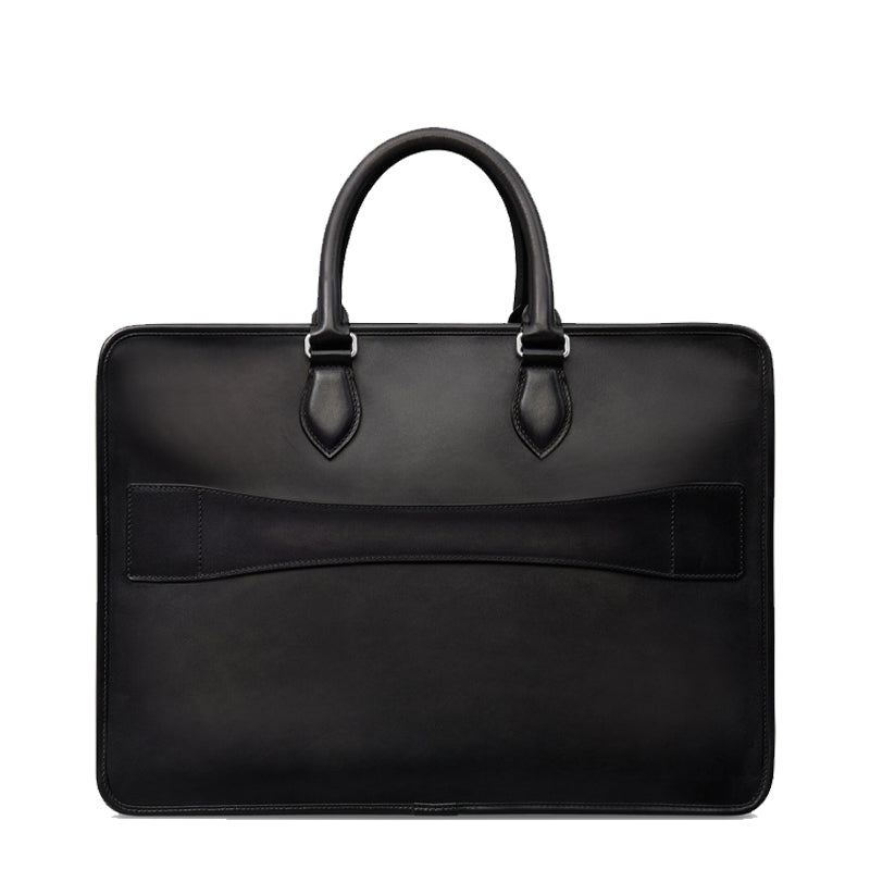 Grained Leather Black Satchel Bag