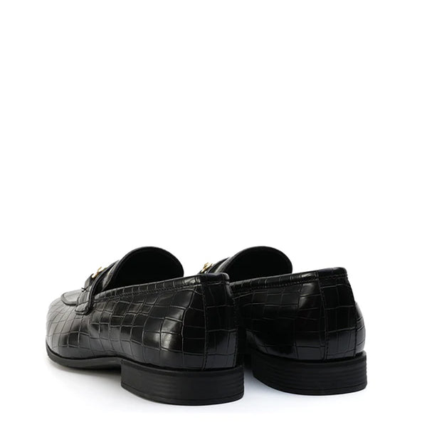 Croco Effect Leather Horsebit Buckled Loafer